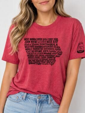 Mason Jar Label Iowa Graphic T-Shirt XL Red Souvenir Travel Tee Cotton Blend